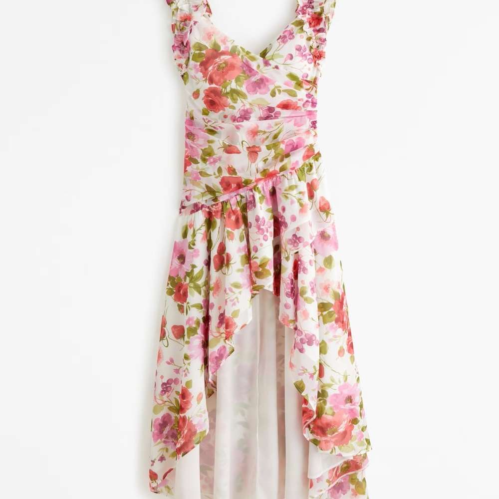 Abercrombie & Fitch Pink and Green Floral High-Low Dress